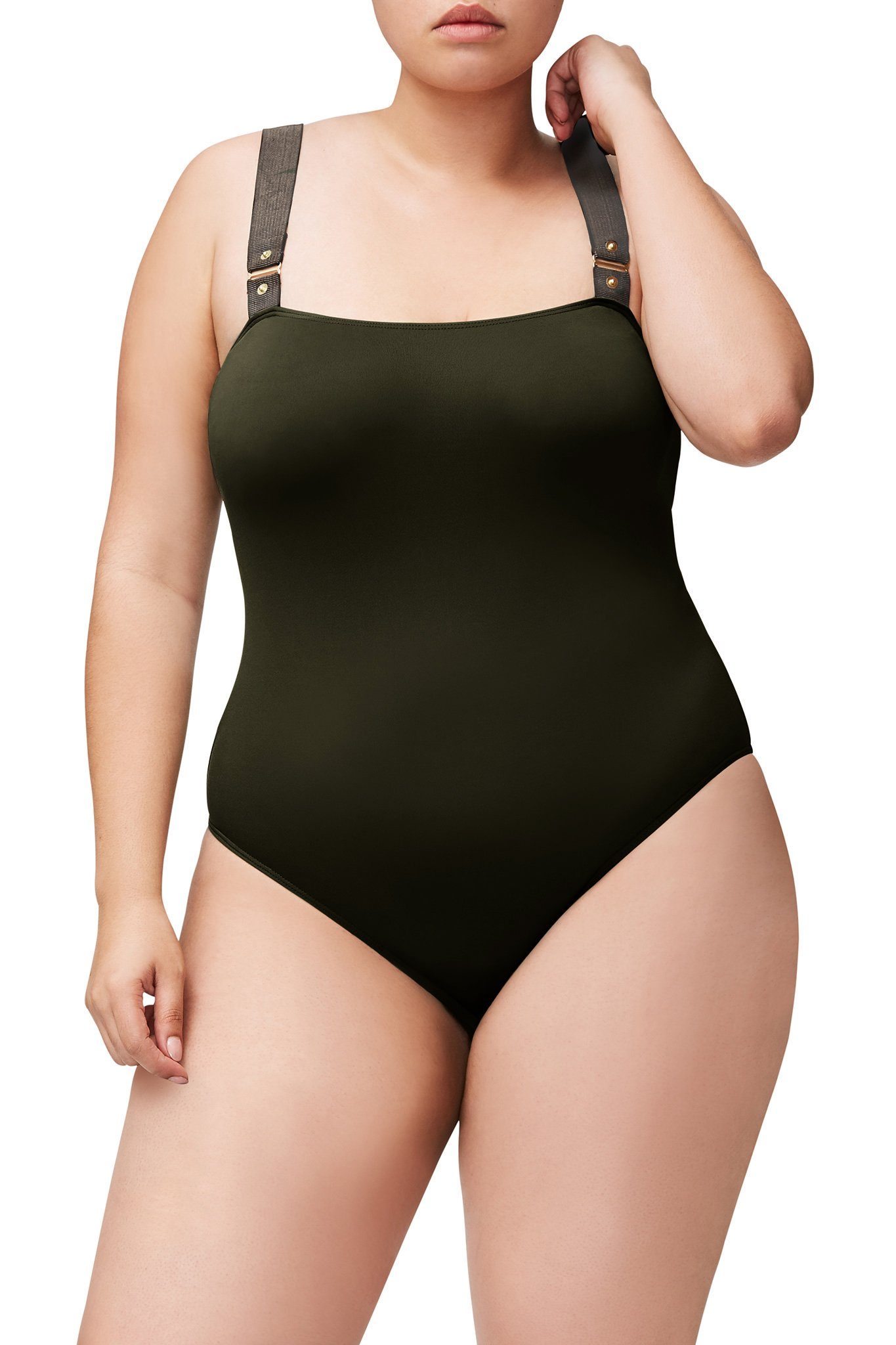Good American Bodysuit shop Top Tank Utility Strap Olive Green NEW 1 S