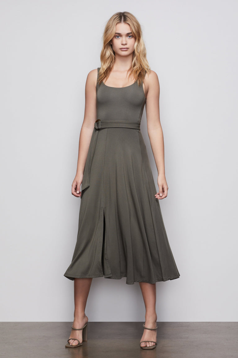 green emerald velvet dress THE BELTED SWING TANK DRESS