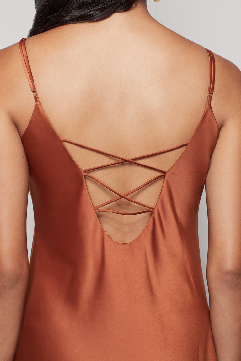 la lune backless midi dress copper Shona Joy La Lune Lace Back Maxi Dress Copper – The Social Wardrobe